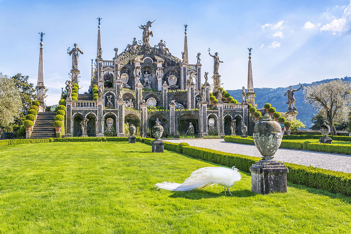 The Isola Bella gardens on Lake Maggiore, complete with peacocks