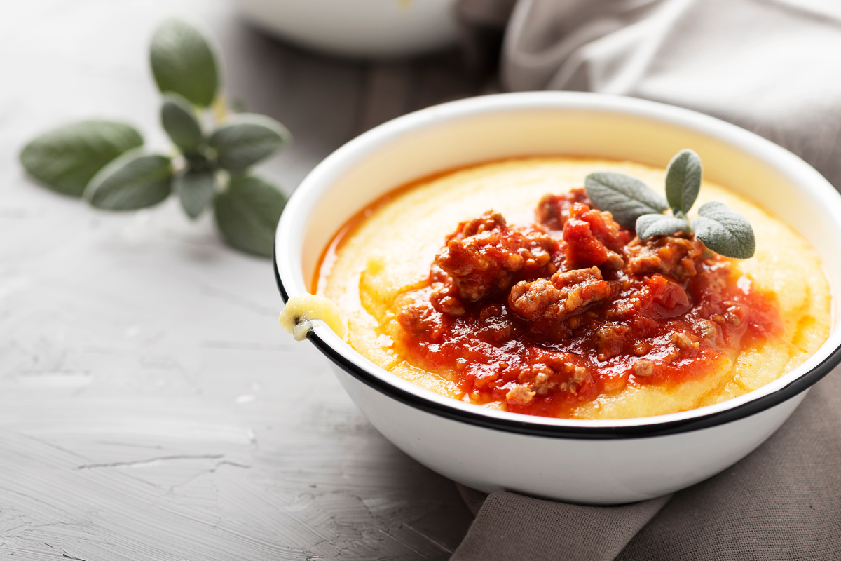 One of the typical Lombardian dishes, polenta with ragù