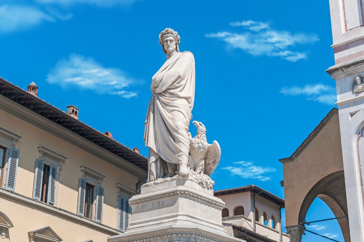 Statue of Dante Alighieri by Enrico Pazzi, erected in front of Basilica di Santa Croce