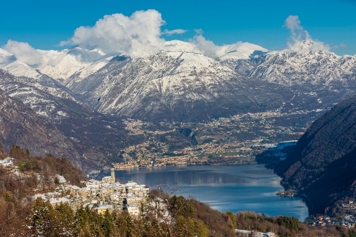 Lake Lugano winter landscape from the Intelvi valley