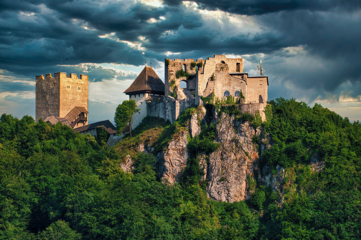 The Old Castle of Celje on the lush hills over the town of Celje