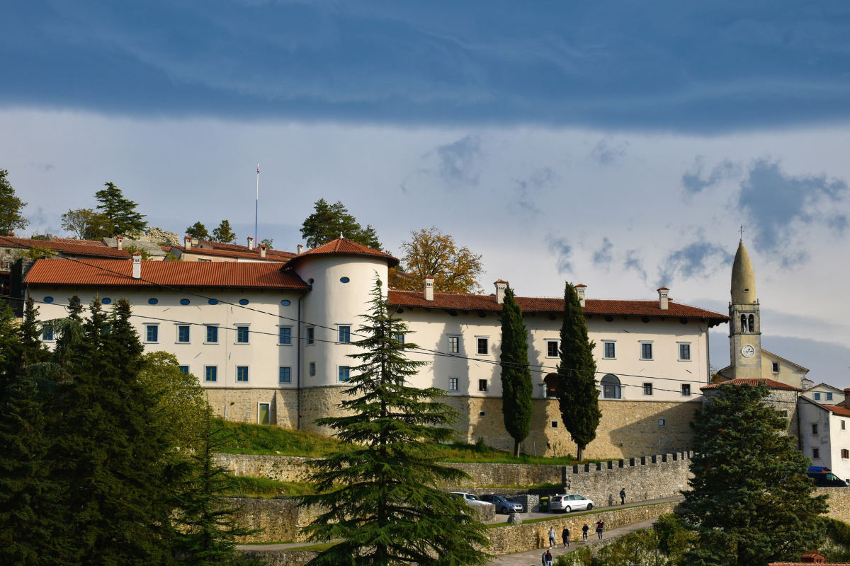 View of Štanjel castle and Parish Church of St. Danijel at Karst in Primorska, Slovenia